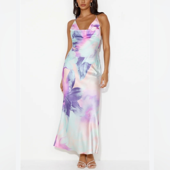 Hello Molly Pastal Rainbow Floral Soft Maxi Sandcastle Dress Ladies Large - Picture 1 of 15